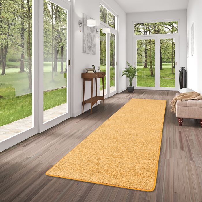 Mona - Tapis long couloir - Tapis en velours à poils longs - Curry Jaune
