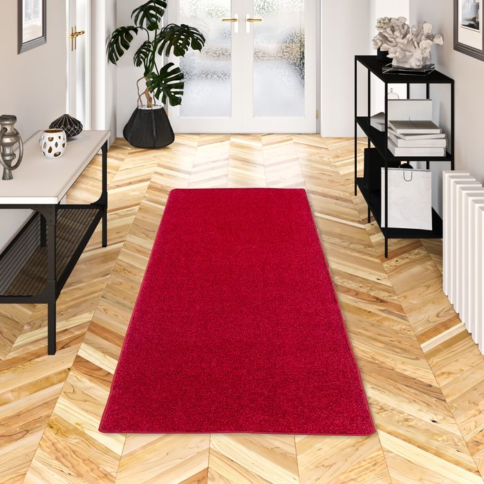 Hochflor Velours Läufer Teppich Mona Rot
