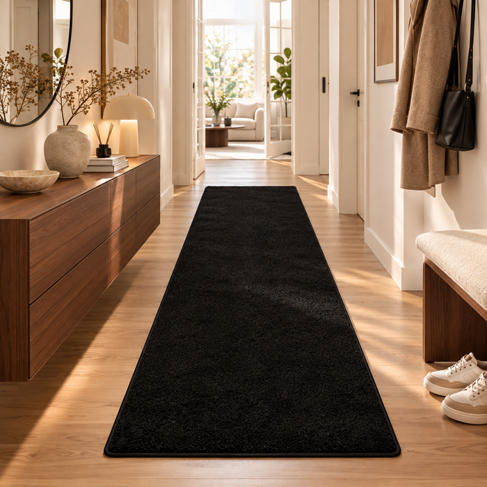 Mona - Tapis long couloir - Tapis en velours à poils longs - Noir