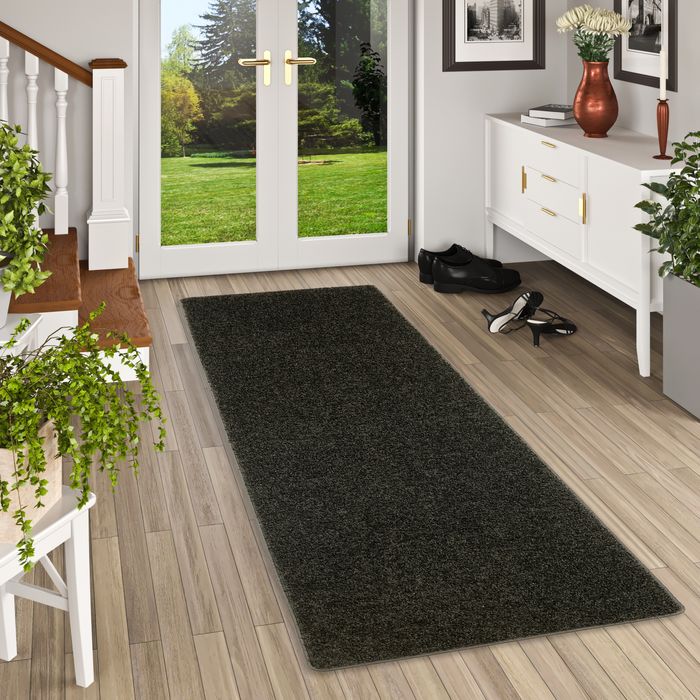 Mona - Tapis long couloir - Tapis en velours à poils longs - Noir