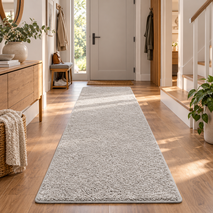 Mona - Tapis long couloir - Tapis en velours à poils longs - gris argenté