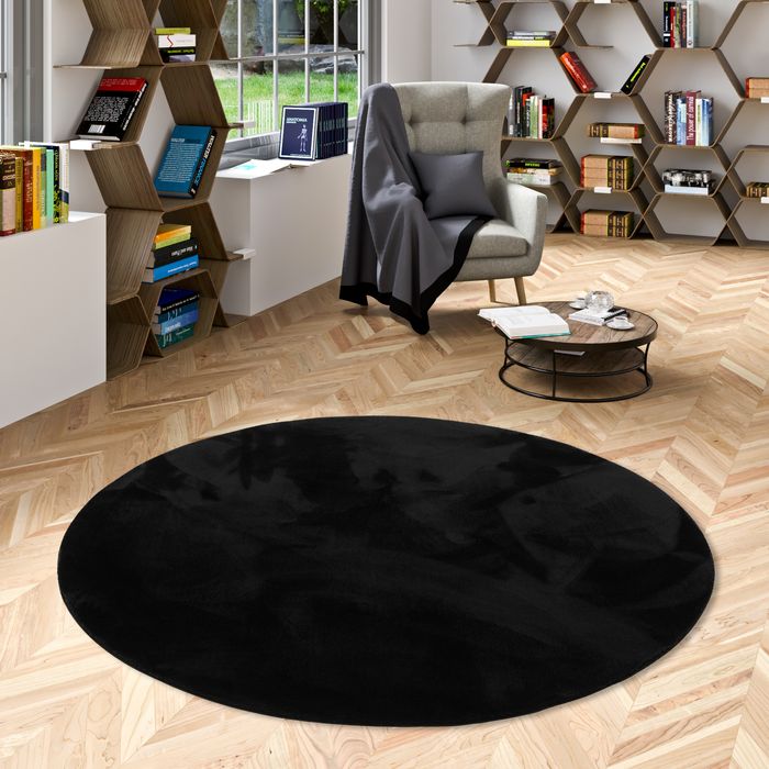 Luxus Super Soft Fellteppich Pearl Schwarz Rund