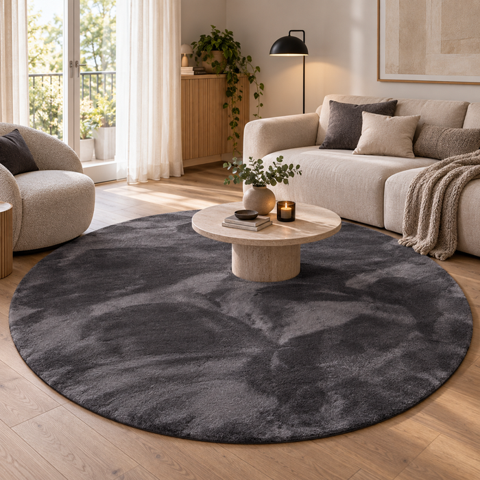 Luxus Super Soft Kunstfellteppich Pearl Anthrazit Rund