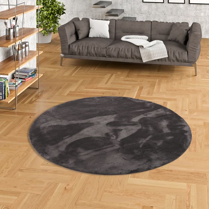 Pearl - Tapis de luxe en fourrure synthétique super douce - Anthracite - Rond