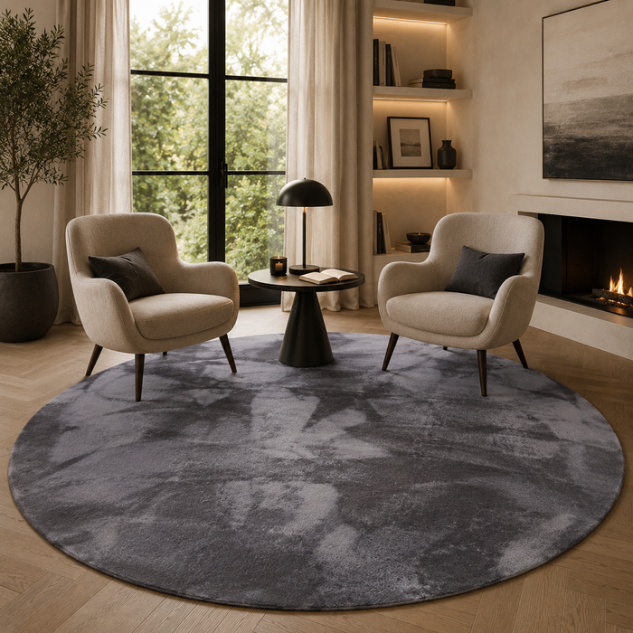 Luxus Super Soft Kunstfellteppich Pearl Anthrazit Rund