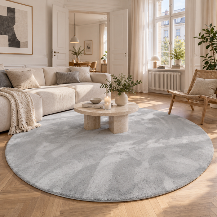 Luxus Super Soft Kunstfellteppich Pearl Grau Rund
