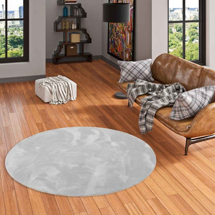 Pearl - Tapis de luxe en fourrure synthétique super douce - Gris - Rond
