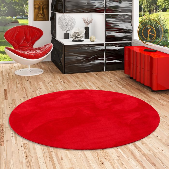 Pearl - Tapis de luxe en fourrure synthétique super douce - Rouge - Rond