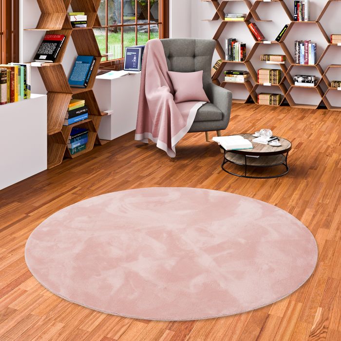 Pearl - Tapis de luxe en fourrure synthétique super douce - Rose - Rond