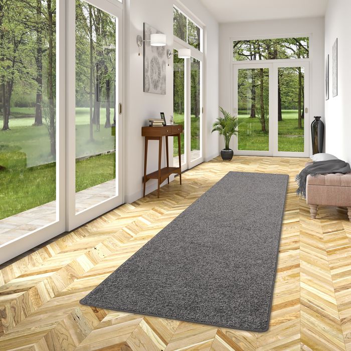 Mona - Tapis long couloir - Tapis en velours à poils longs - gris 