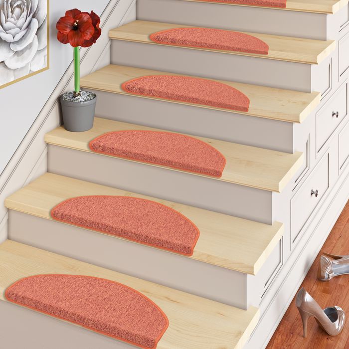 Strong - Tapis d'escalier à boucles tendance - Terre Cuite (semi-circulaire)