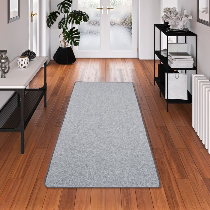 Tapis Coureur Strong Velours Bouclé Gris Argent
