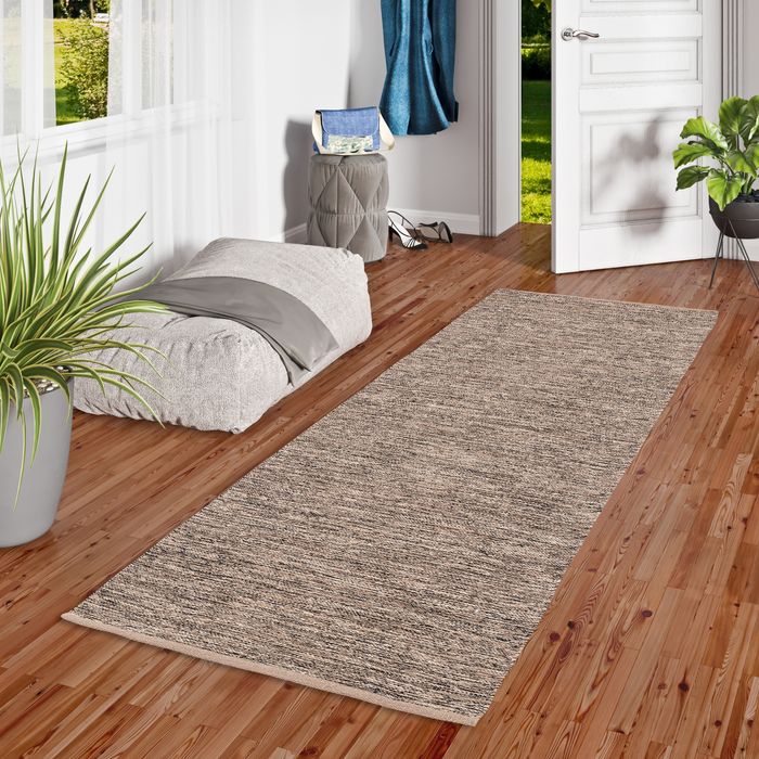 Baumwolle Natur Kelim Teppich Läufer Easy Braun Meliert