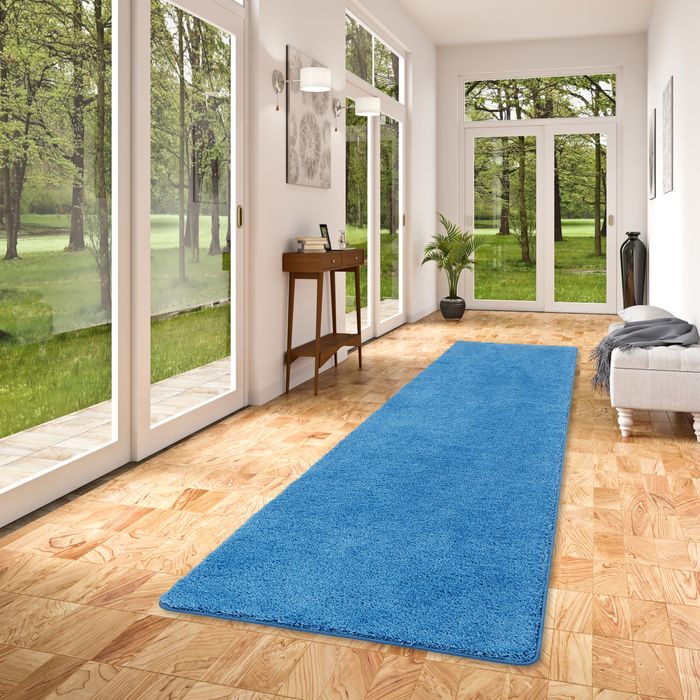 Hochflor Shaggy Läufer Teppich Palace Blau