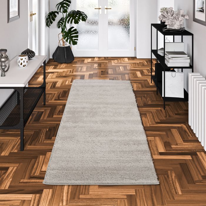 Hochflor Shaggy Läufer Teppich Palace Grau