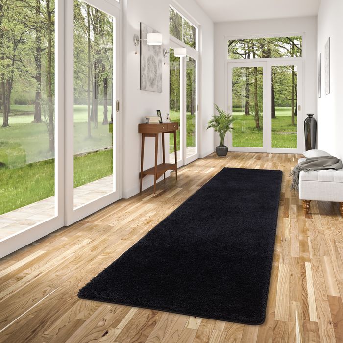 Hochflor Shaggy Läufer Teppich Palace Schwarz
