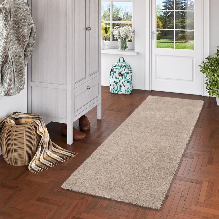 Hochflor Shaggy Läufer Teppich Palace Taupe