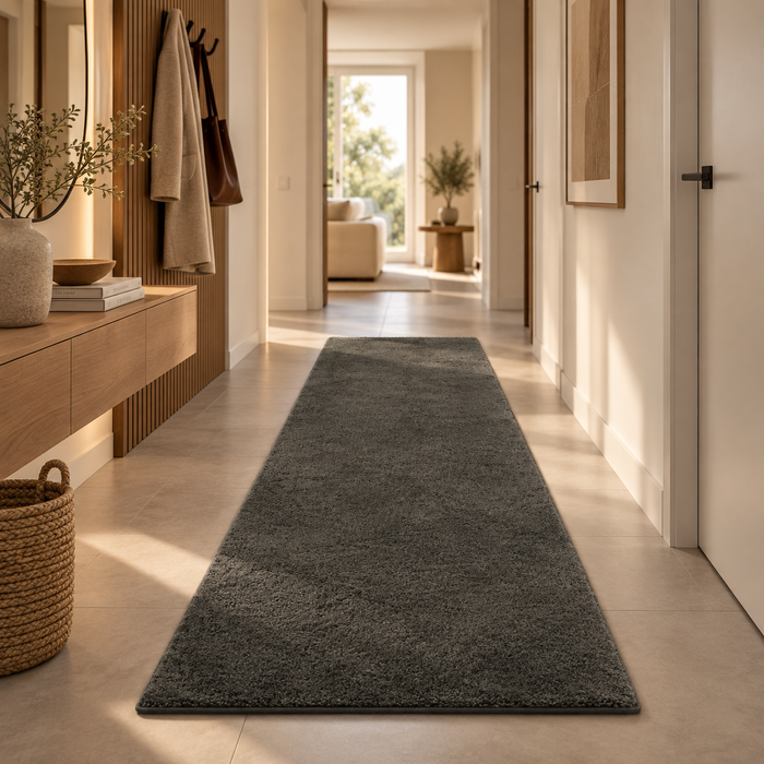 Hochflor Shaggy Läufer Teppich Palace Anthrazit