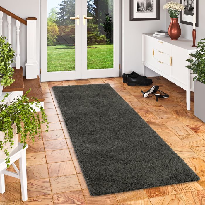 Hochflor Shaggy Läufer Teppich Palace Anthrazit