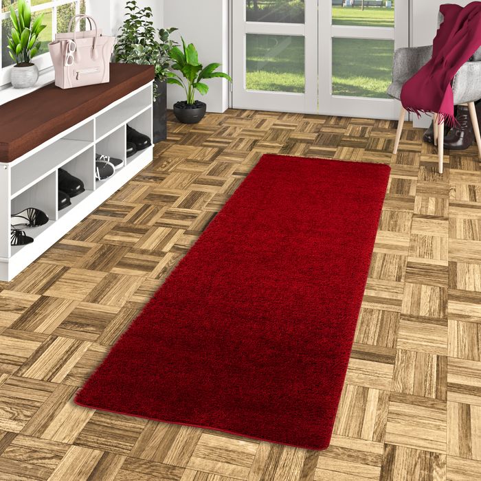 Hochflor Shaggy Läufer Teppich Palace Weinrot