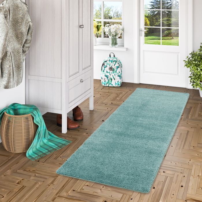Hochflor Shaggy Läufer Teppich Palace Mintgrün
