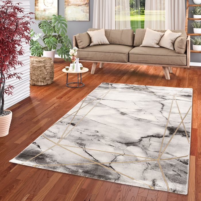 Carrara - Tapis design de luxe - Aspect marbre or anthracite