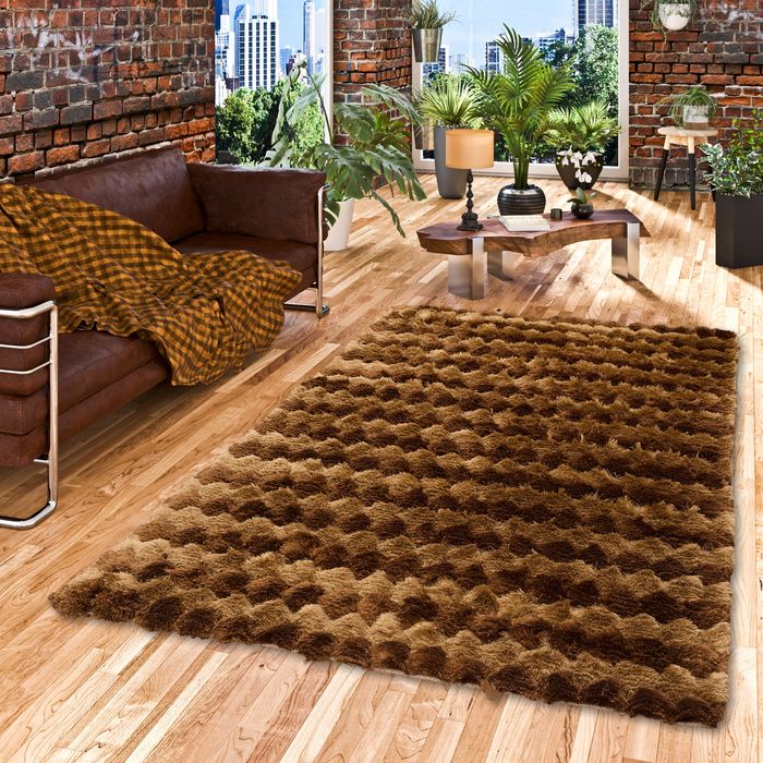 Luxus Hochflor Shaggy Teppich Mirabell Braun