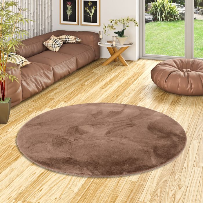 Plush - Tapis de luxe en fourrure synthétique super doux - Marron - Rond

