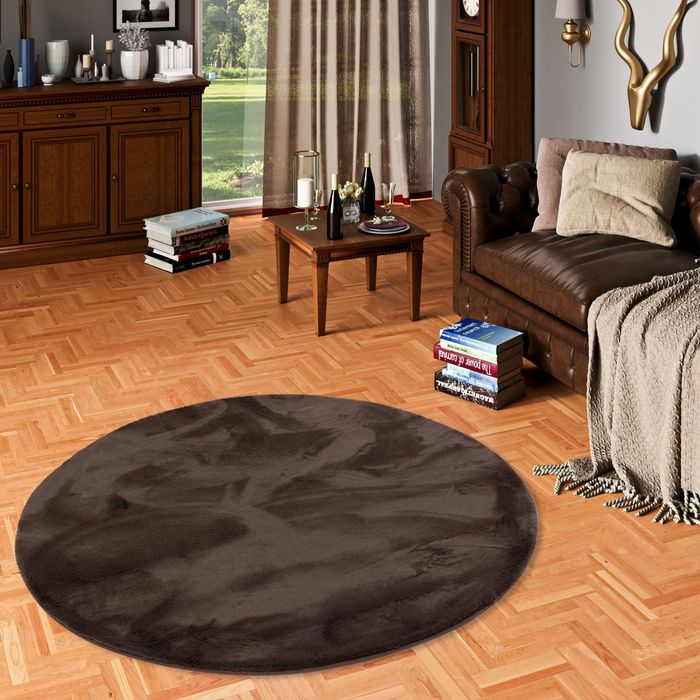 Luxus Super Soft Fellteppich Plush Schoko Rund