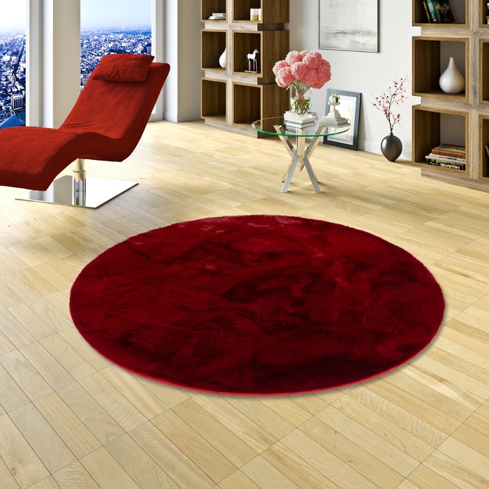 Plush - Tapis de luxe en fourrure synthétique super doux - Rouge - Rond
