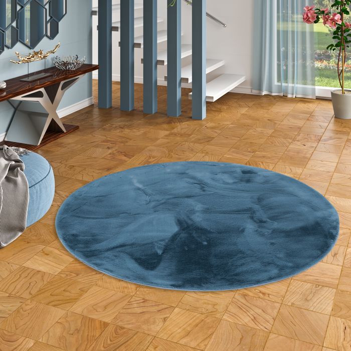 Plush - Tapis de luxe en fourrure synthétique super doux - Bleu - Rond