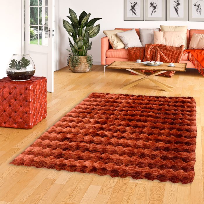 Luxus Hochflor Shaggy Teppich Mirabell Rot Terrakotta