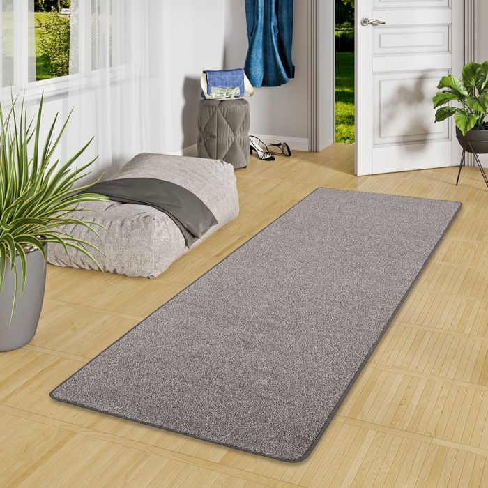 Tapis de passage en velours à poils longs Luna Mix Gris