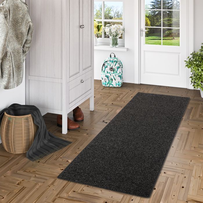 Tapis de passage en velours à poils longs Luna Mix Anthracite
