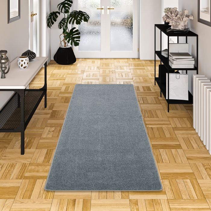 Tapis de passage en velours à poils longs Luna Mix bleu