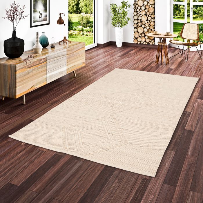 Lara - Tapis kilim en laine naturelle - Moucheté Naturel