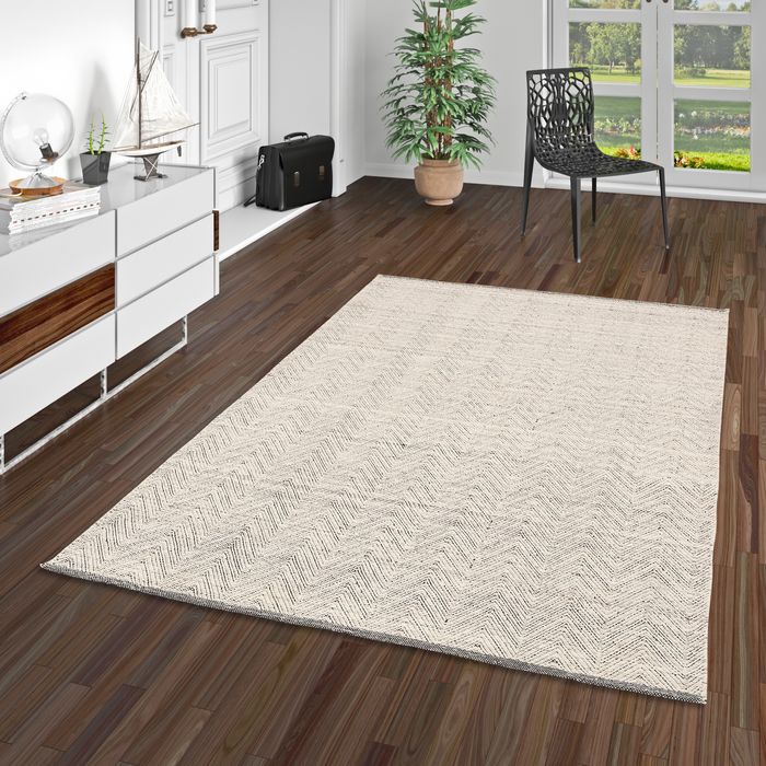 Lara - Tapis kilim en laine naturelle - Gris Noir Moucheté