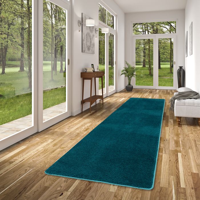 Hochflor Shaggy Läufer Teppich Palace Petrol