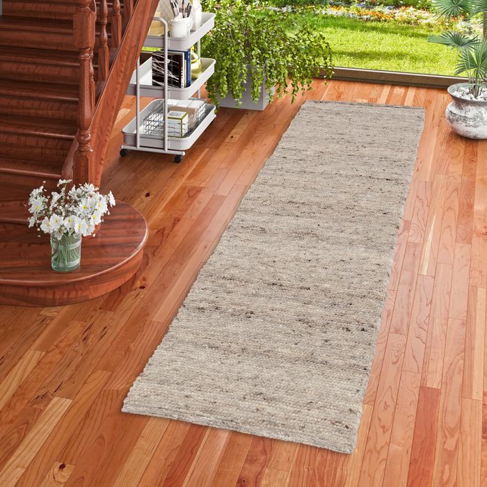 Alaska - Tapis long couloir - Tapis en laine naturelle - Gris marron moucheté