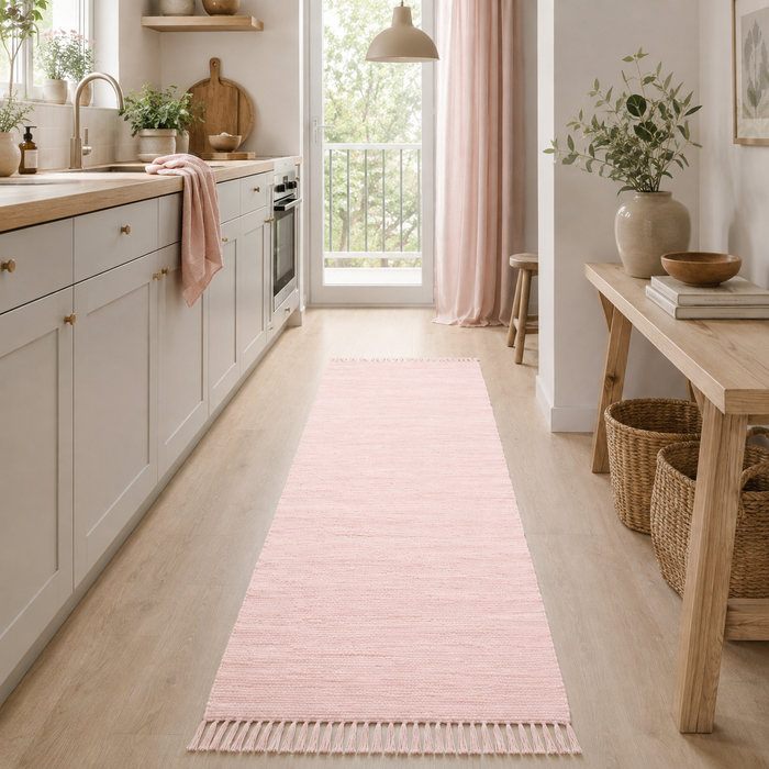 Jolly Cotton - Tapis long couloir - Tapis naturel en coton - Rose