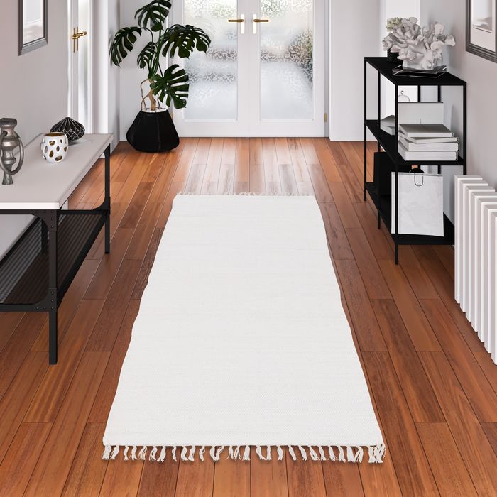 Jolly Cotton - Tapis long couloir - Tapis naturel en coton - Blanc