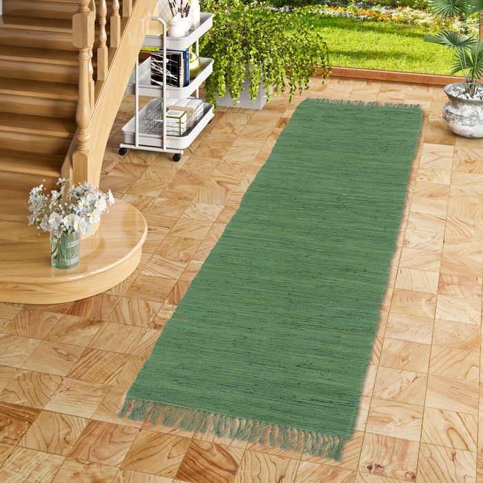 Jolly Cotton - Tapis long couloir - Tapis naturel en coton - Vert foncé