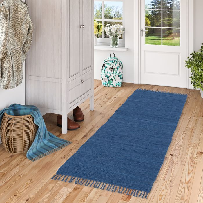 Baumwolle Natur Teppich Läufer Jolly Cotton Dunkelblau