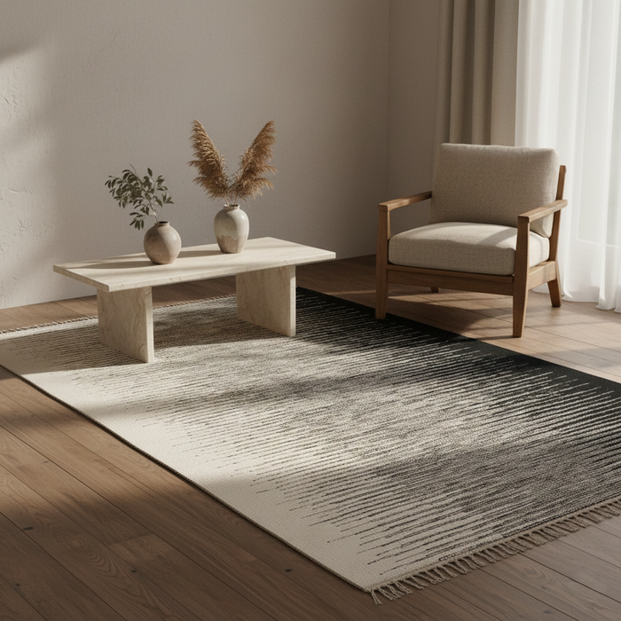 Nature Tapis Kilim Laine Eva Noir Gris Dégradé