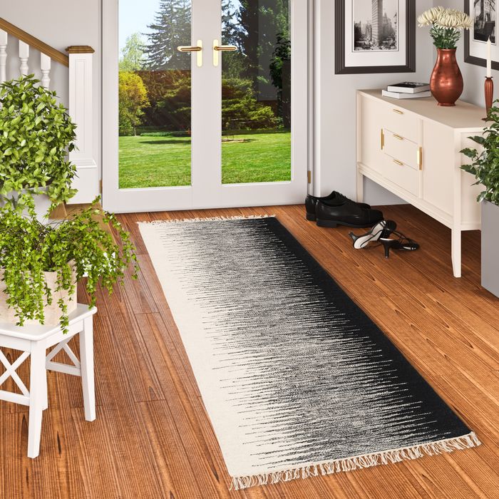 Nature Tapis Kilim Coureur Laine Eva Noir Gris Dégradé