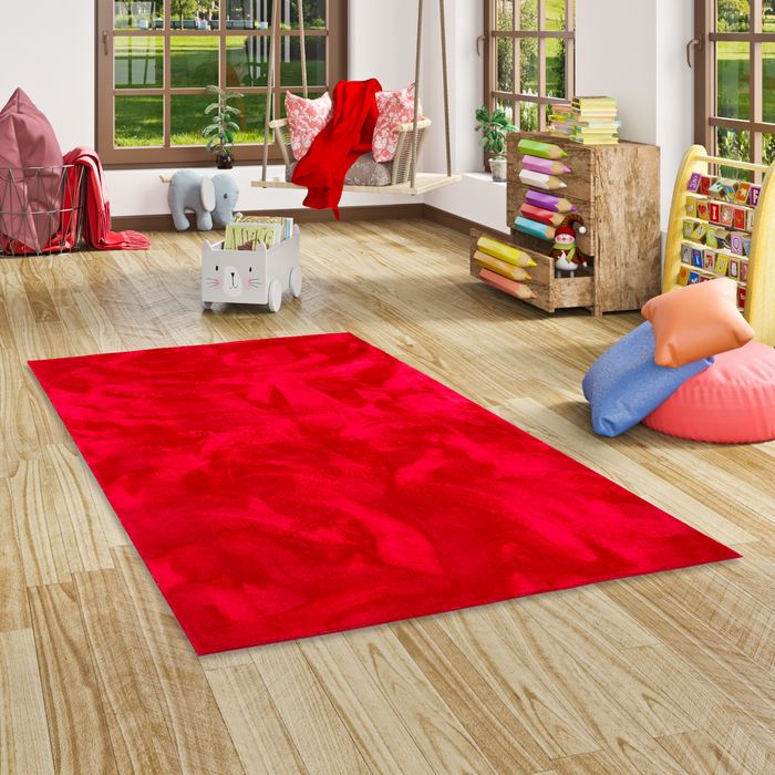 Pearl Kids - Tapis pour enfants et adolescents - Tapis en fourrure synthétique super douce - Rouge