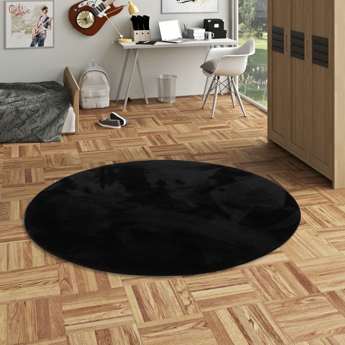 Tapis en fourrure Super Soft pour enfants et adolescents Pearl Kids Noir Rond