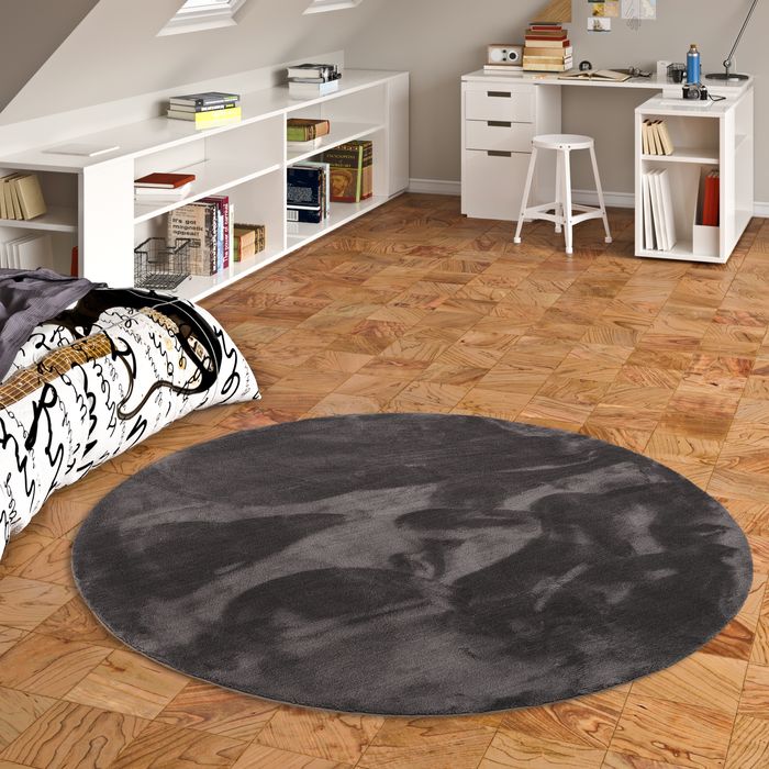 Kinder und Jugend Super Soft Fellteppich Pearl Kids Anthrazit Rund