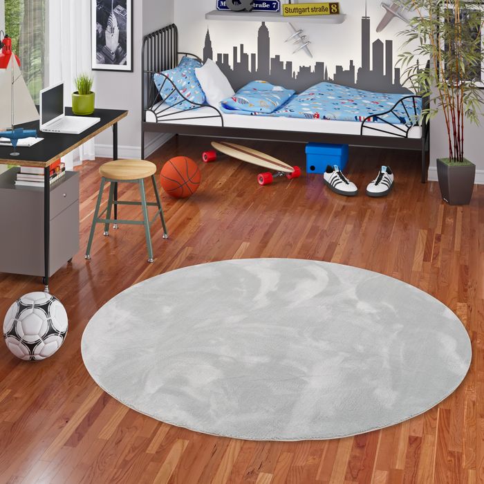 Kinder und Jugend Super Soft Fellteppich Pearl Kids Grau Rund