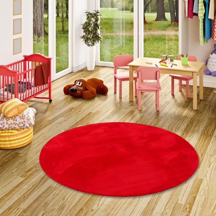 Tapis en fourrure Super Soft pour enfants et adolescents Pearl Kids Rouge Rond